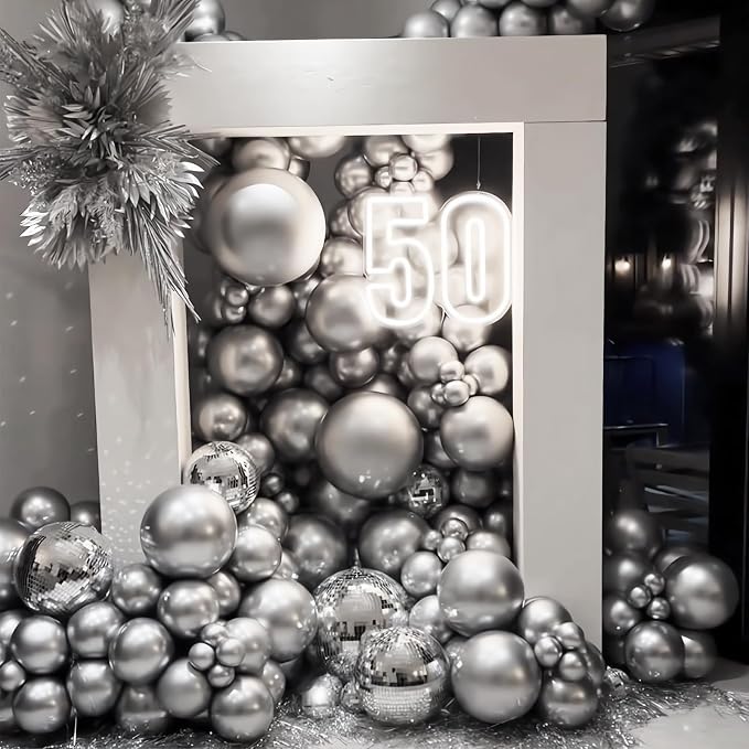 170 Pieces Silver Metallic Balloons Silver Balloon Arch Kit Balloons Garland - Image 7