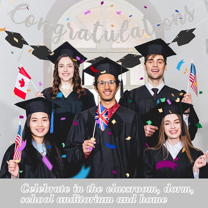 Class of 2026 Graduation Decorations Pre-Strung Glitter Congratulations Banner - Image 5