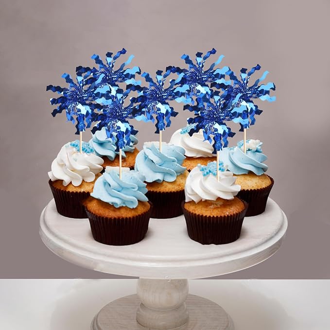 30 PCS Foil Firework Cupcake Toppers Sparkle Tinsel Cupcake Picks Happy - Image 5