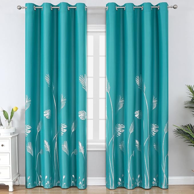 Teal Blackout Curtains 96 Inches Long, Grommet Curtains by ESTELARTEXTILER