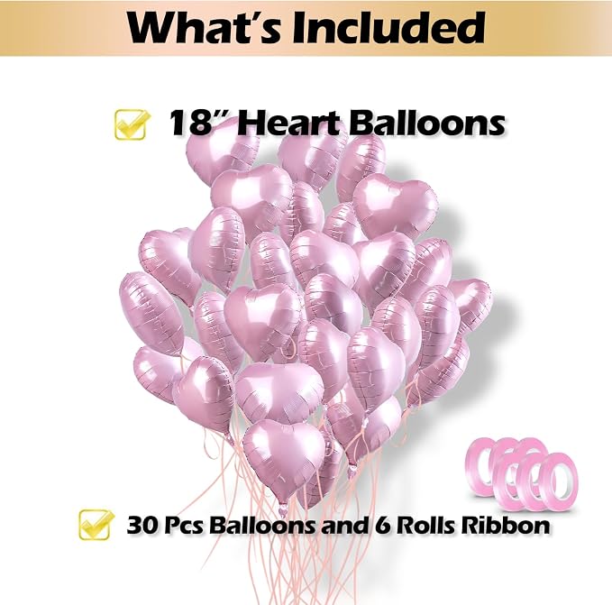 30 Pcs 18 Inch Pink Heart Foil Mylar Helium Balloons - Image 3