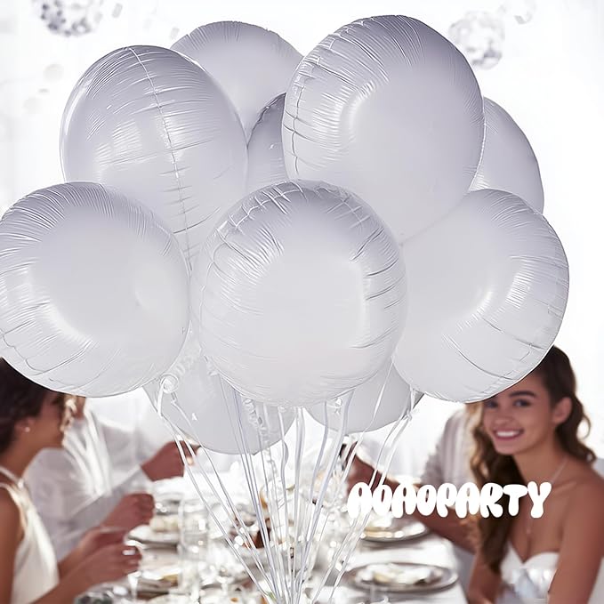 25Pcs White Round Shaped Foil Balloons 18 Inch Mylar Balloon | Helium - Image 2
