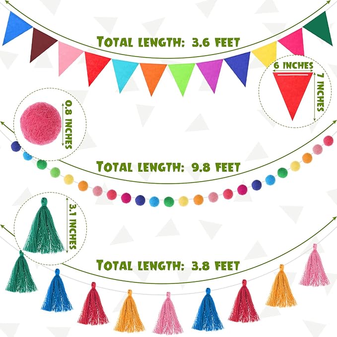 Irenare 9.8ft Pom Pom Garland for Classroom Bulletin Board | Felt, Colorful - Image 3