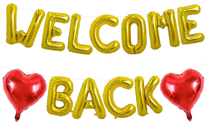 TONIFUL 16 Inch Gold WELCOME BACK Foil Letter Balloons Banner Decoration | by TONIFUL