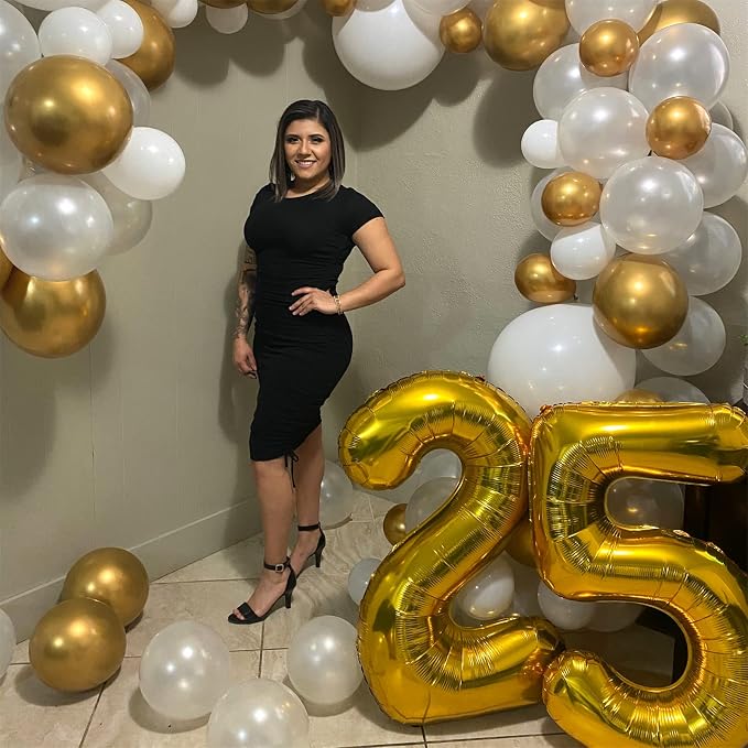 Gold 21st Birthday Balloons for Her, 40In Gold Mylar Foil Number 21 Balloons - Image 4
