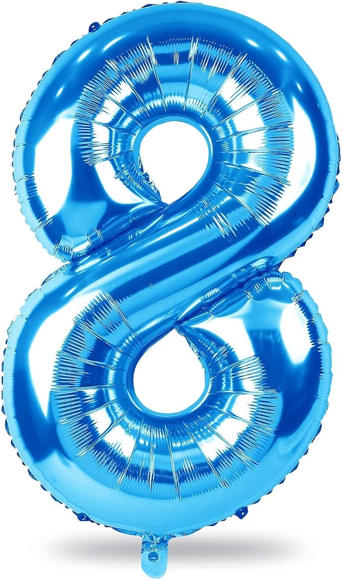 Blue Foil Balloon Number 8, Large Number 8 Digital 8 Helium Balloon by Lingqiang