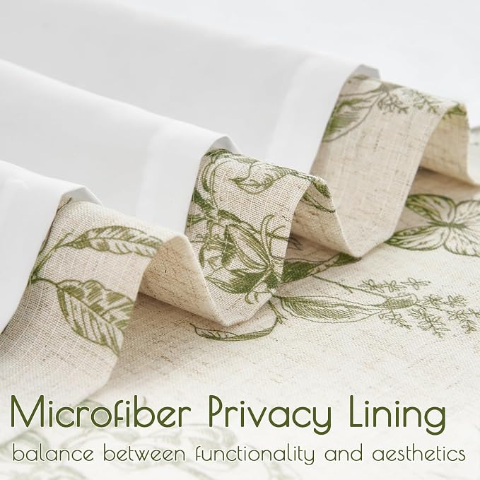 Green Floral Linen Lined Curtains Rod Pocket 50W X 63L 2 Panels | Charlotte - Image 3