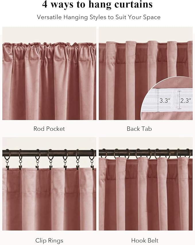 Dusty Pink Velvet Curtains for Girls Bedroom, W52 x L120, 2 Panels | Room - Image 2