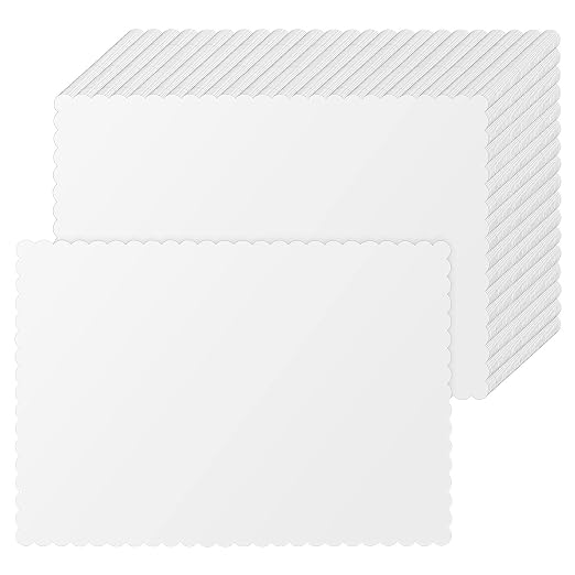 500 Pcs White White Disposable Paper Placemats Bulk Scalloped Edge 14.6 x 10.2 by Sabary