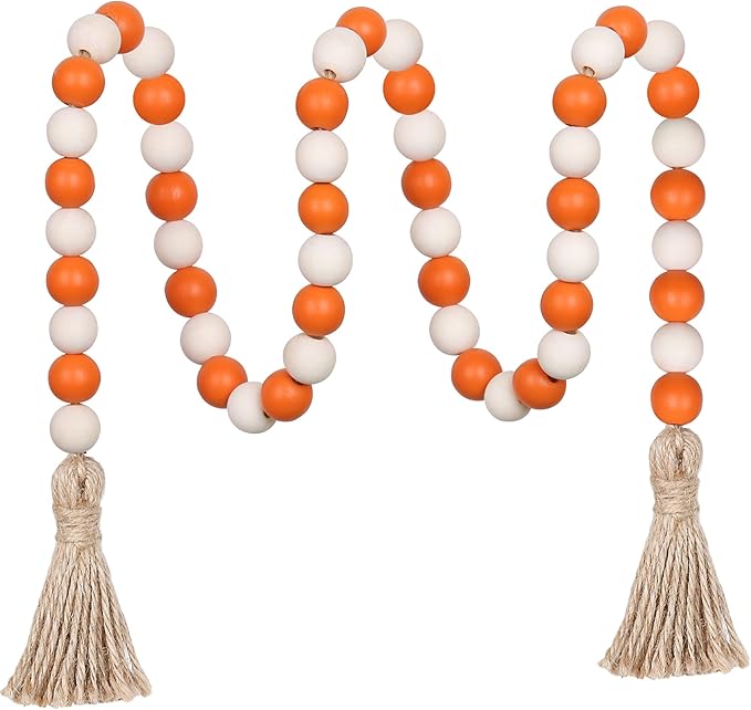Meplait Wood Bead Garland, 39in Decorative Tassels Garland, Rustic Farmhouse by Meplait