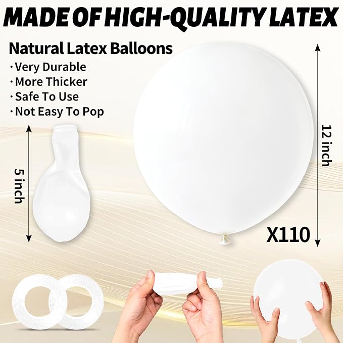110pcs White Balloons 12 inch - Image 3