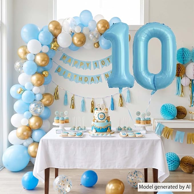 Pearlescent Blue Number 0 Balloon 40 Inch, Giant Light Blue Foil Number 0 - Image 7