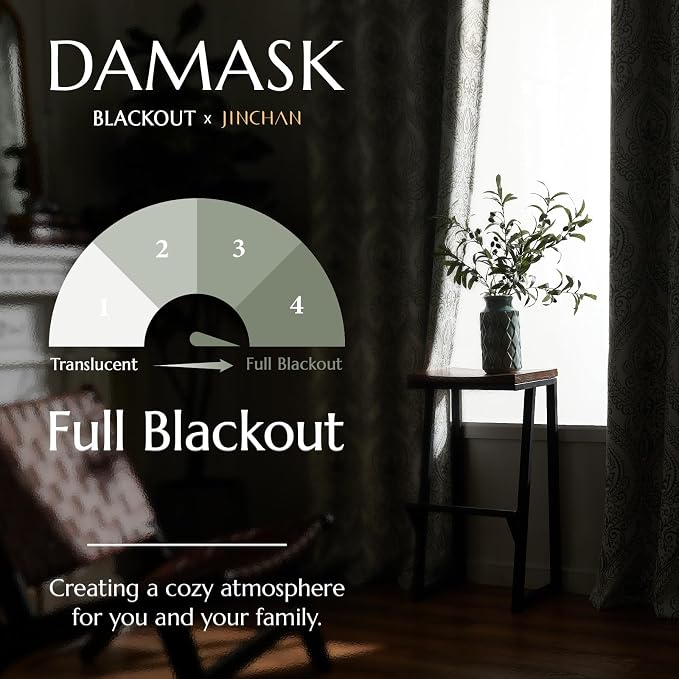 jinchan Sage Green Blackout Curtains 90 Inch Damask Grommet 2 Panels | Room - Image 4