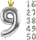 Silver Number 9 Balloon with Crown, 40 inch Silver Number Balloon 9th Birthday by Yeodong