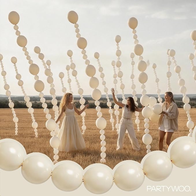 PartyWoo White Sand Linking Balloons 100pcs 6 Inch Off White Link Balloons | - Image 7