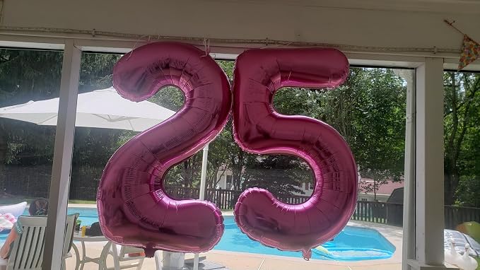 5 Balloon Numbers Birthday Decorations, 40In Rose Purple Balloons - Image 3