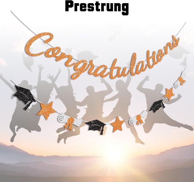 Congratulations Banner Orange and Black Graduation Decorations Class of 2026 - Image 2