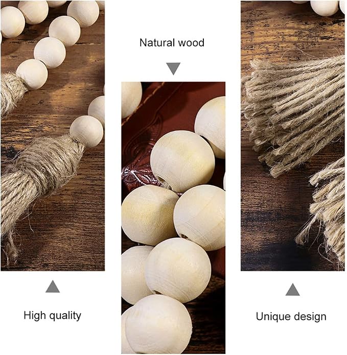 IMIKEYA Wooden Beads Garland: 2PCS Farmhouse Wood Bead Garland - Image 5
