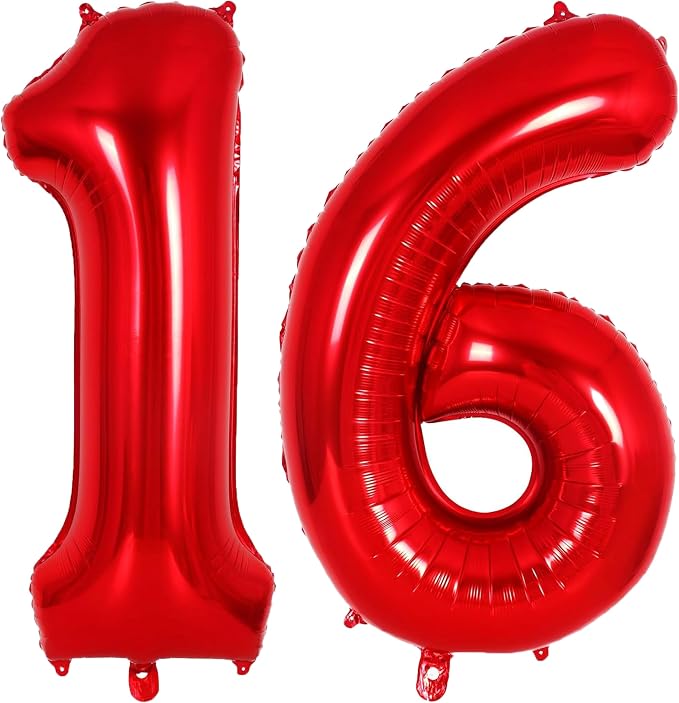 Red Number 16 Balloons, 40 Inch Big Large Foil Number Balloons, Jumbo Giant by AIQINHU