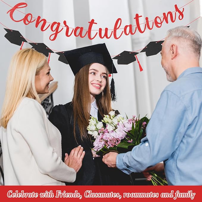 Class of 2026 Graduation Decorations Pre-Strung Glitter Congratulations Banner - Image 4