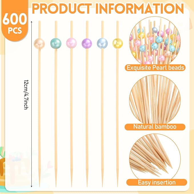 Reallnaive 600 Pcs Cocktail Pick Pearl Fancy Toothpick - Image 2