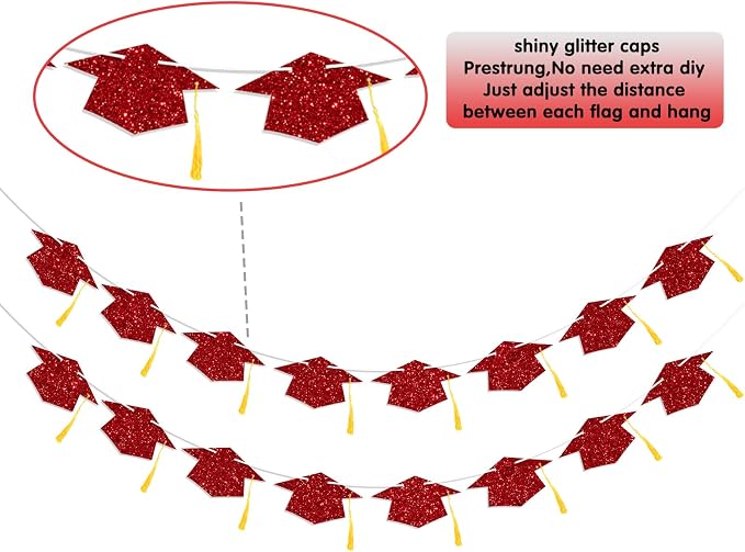 Graduation Decorations Class of 2026 Red Graduation Cap Banner - Image 3