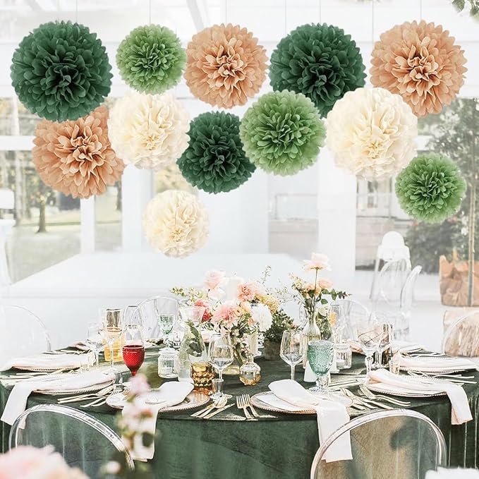 Capesaro Olive Sage Green 12PCS Paper Pom Poms Party Decorations - Image 7