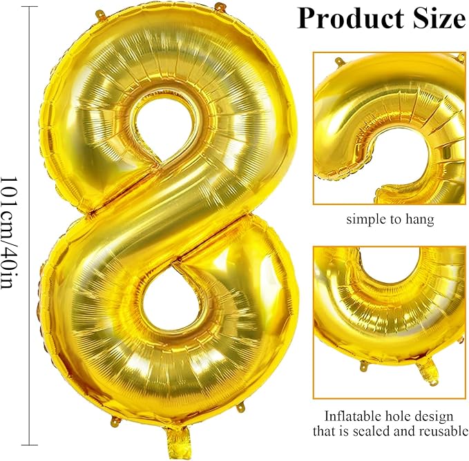 Number 8 Balloons for 8th Birthday Party Decorations, 0-100 Large No.8 Balloons - Image 2