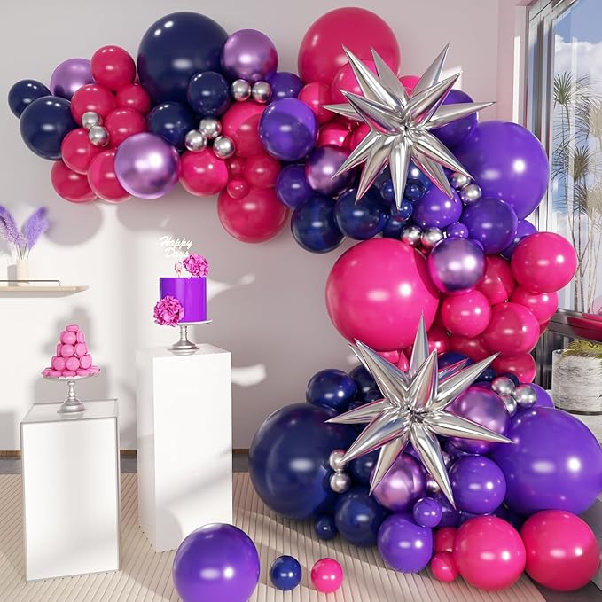 Hot Pink Purple Dark Blue Balloon Arch Kit, Kpop Music Hunter Balloons | 147Pcs by MEBAY