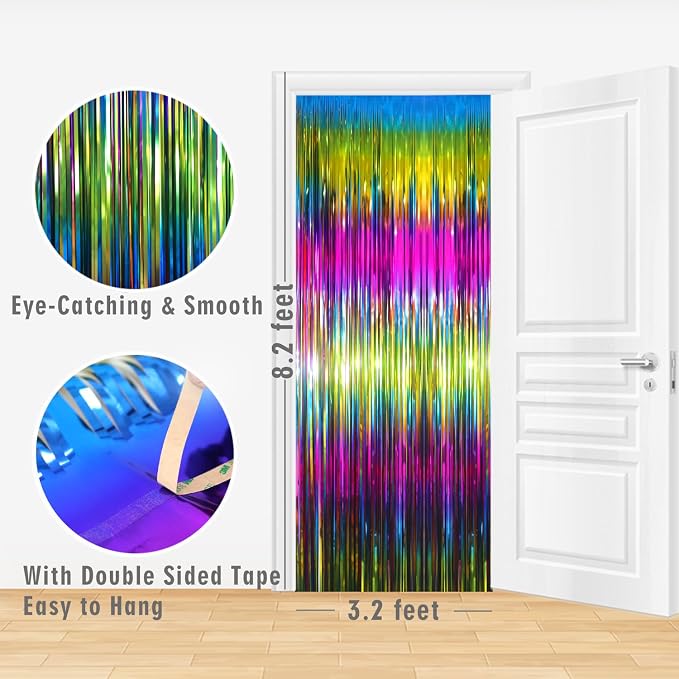 GOER 3.2 ft x 8.2 ft Metallic Tinsel Foil Fringe Curtains Party Photo Backdrop - Image 2