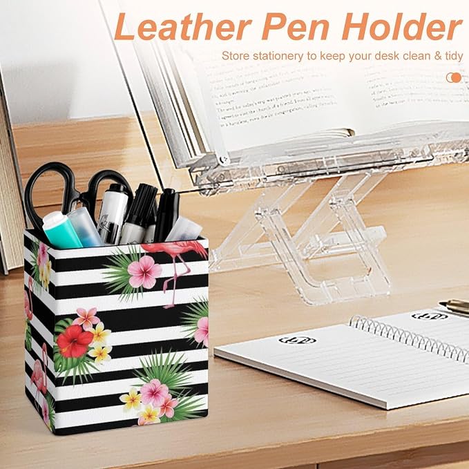 Pen Pencil Holder Black And White Striped Flamingo, Makeup Brush Holder Cup - Image 4