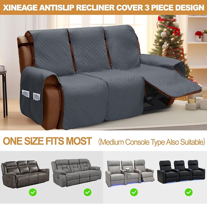 XINEAGE Water Resistant Recliner Cover, 3 seat Recliner Sofa Covers - Image 3