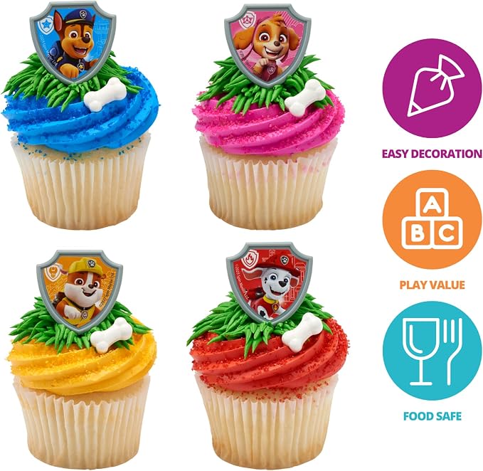 DecoPac Paw Patrol Reporting For Duty Rings, Cupcake Decorations Featuring Chase - Image 3