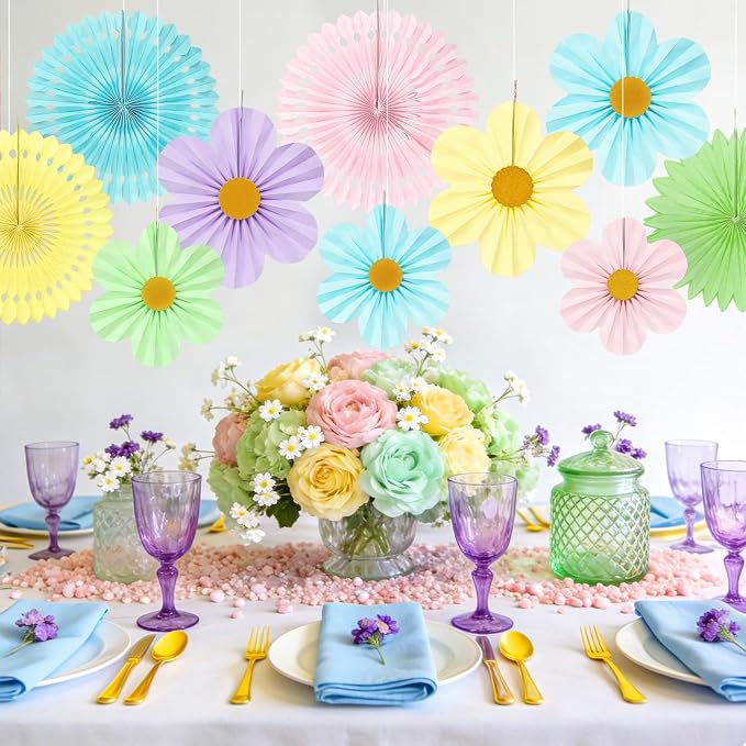 ADLKGG 12 Pcs Pastel Paper Fans, Macaron Flower Wall Backdrop | Hanging Rosette - Image 6