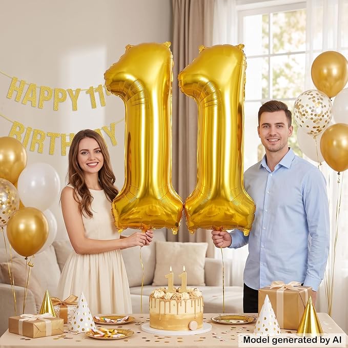 40 Inch Gold Number 11 Foil Balloon - Image 4