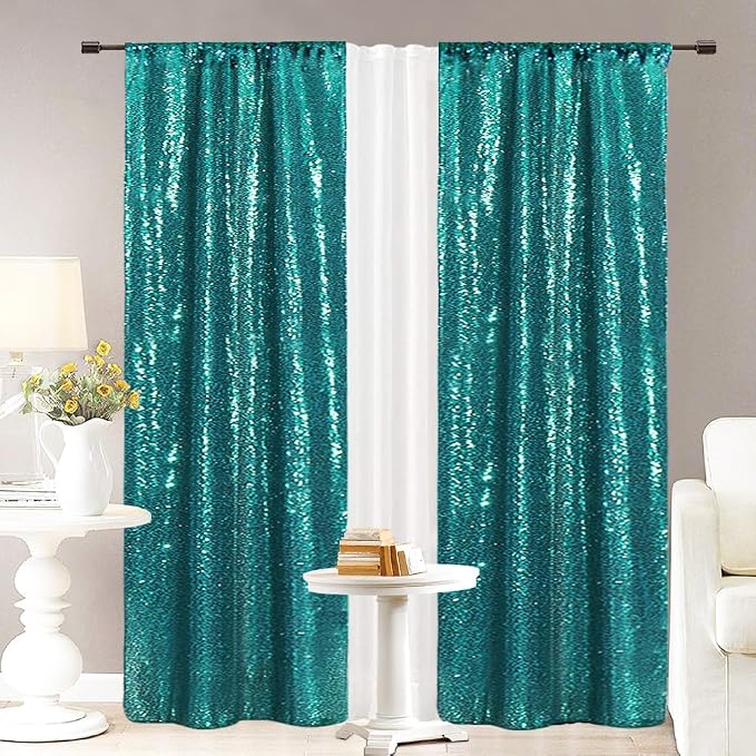 Eternal Beauty Teal Sequin Backdrop Curtains, 4 Panels 2x8FT | 3mm Sparkle - Image 7