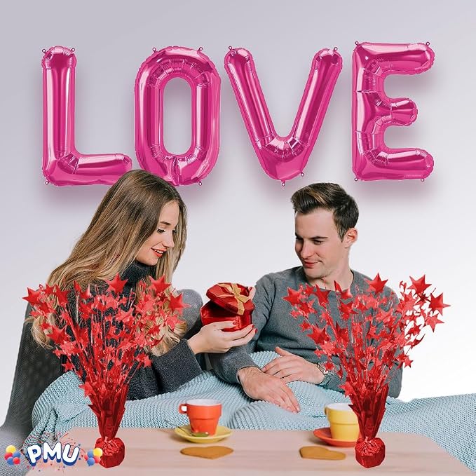 PMU 6 Pack Bursting Star Metallic Foil Spray Centerpiece- Red Prismatic Balloon - Image 5