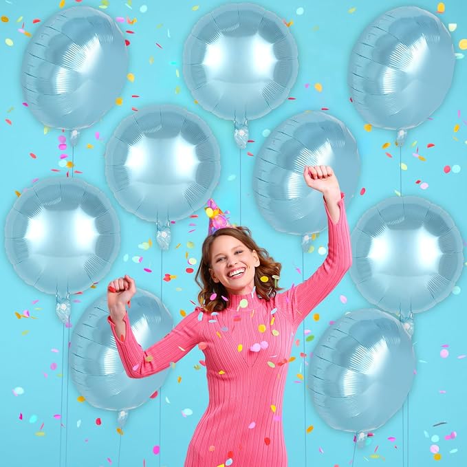 20 Pcs Light Blue Round Shaped Balloons, 18 Inch Round Foil Balloon, Giant - Image 7