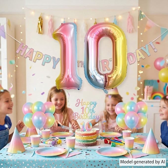 Rainbow Ombre Number 10 Balloon 40 Inch Pastel Foil Decor - Image 6