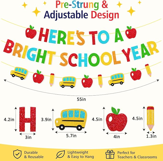 Here’s to A Bright School Year Banner Welcome Back to School Theme | Happy - Image 7