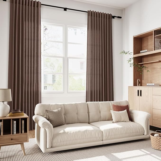 Cappuccino Linen Curtains for Living Room 100 Inches Long Light Filtering Semi - Image 5