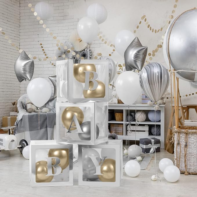 Voircoloria Baby Boxes with Letters, 4 Transparent Balloon Boxes | - Image 4