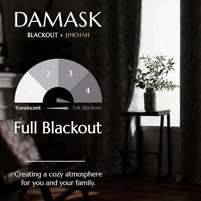 jinchan Grey Blackout Curtains 90 Inch Damask Vintage Grommet 2 Panels | Room - Image 4