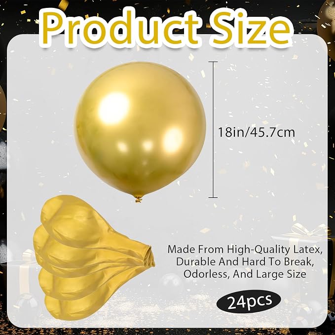 24pcs Gold Balloons 18 Inch Large Gold Metallic Chrome Balloons Big Latex - Image 3