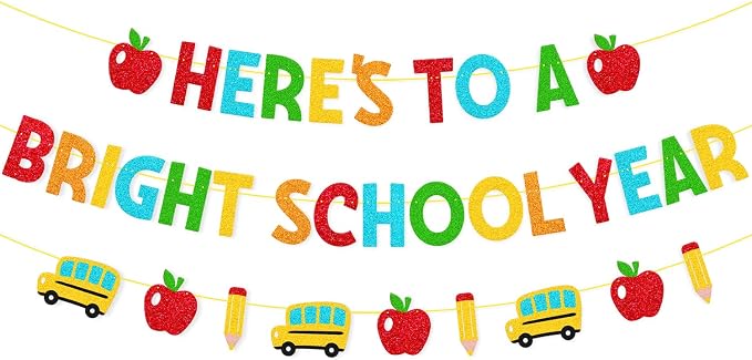 Here’s to A Bright School Year Banner Welcome Back to School Theme | Happy by YOYMARR