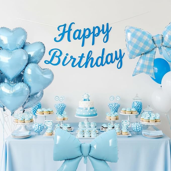 Vuzvuv Blue Gingham Bow Heart Balloons Set, Anniversary, Bridal Shower（Mix - Image 6