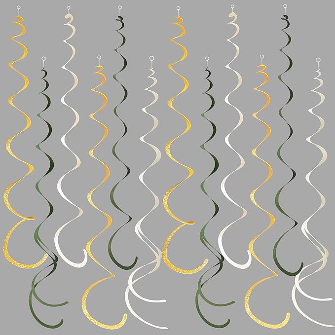 36Pcs Sage Green Gold Hanging Swirl Decorations Glitter Gold Olive Green Beige by pinkblume