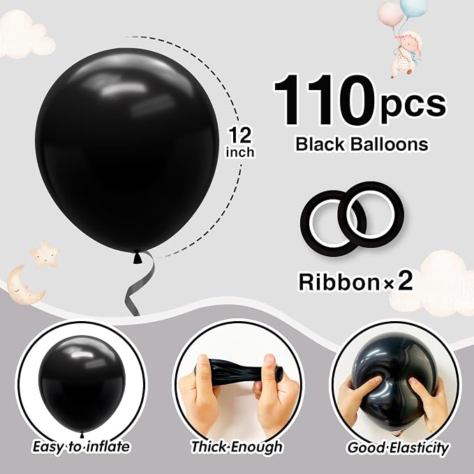 Black Balloons 110pcs 12 Inch Latex Balloon - Image 2