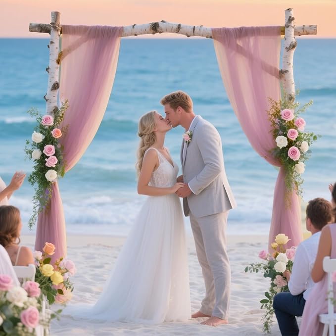 VOK Wedding Arch Draping Fabric Chiffon Fabric, 29in x 18Ft Sheer Chiffon Outdoor Curtain for Wedding Ceremony Birthday Party Decoration (Dusty Rose,1 Panel)
