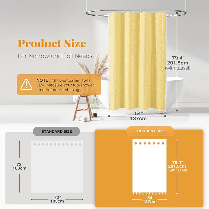 54x78 Boho Farmhouse Linen Heavy Duty Cloth Shower Curtain Set, 330GSM Linen - Image 3